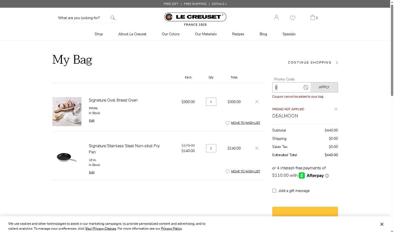 Verification screenshot for 20% Off Winter Savings Event at Le Creuset - 3d ago