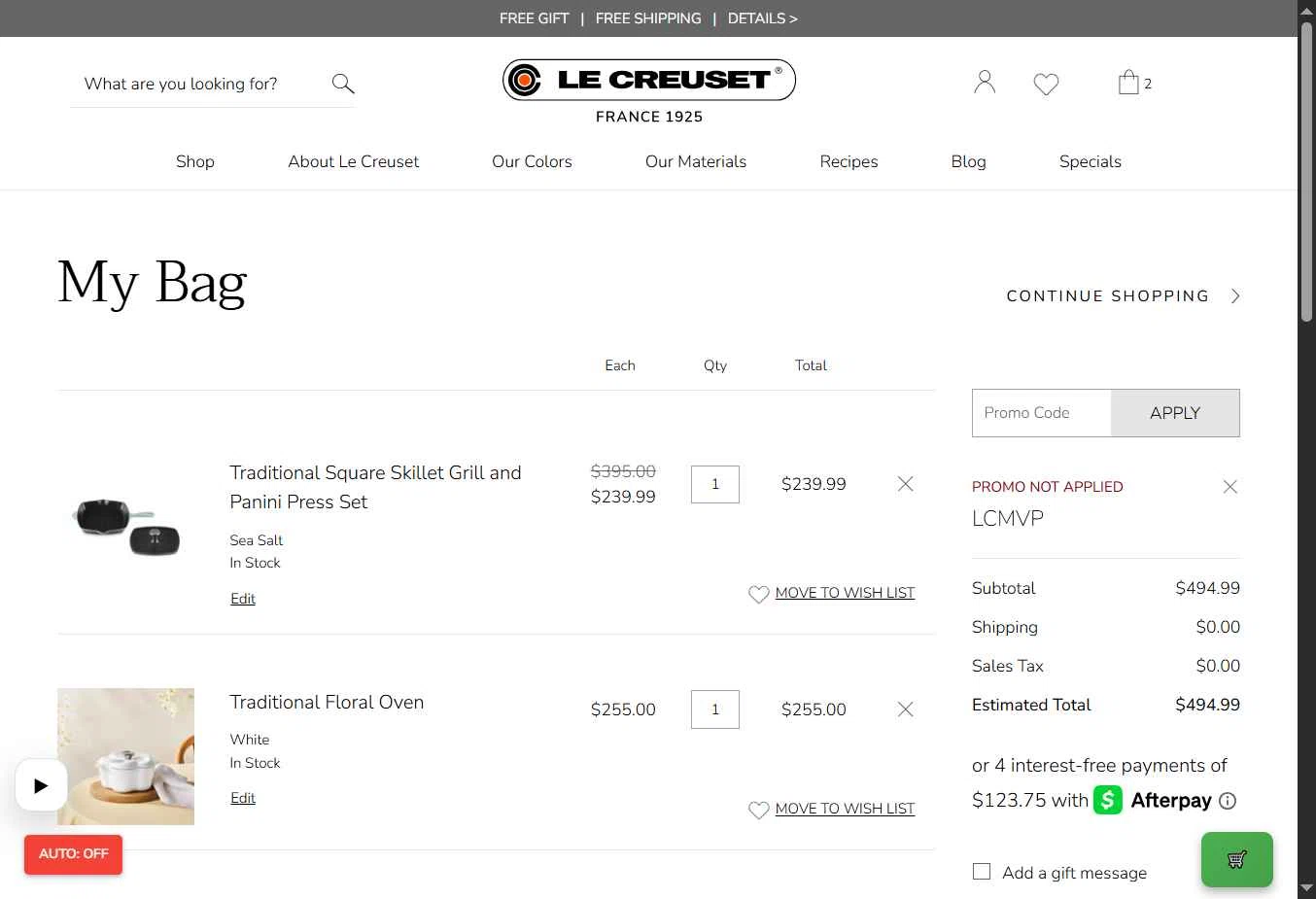 Verification screenshot for 20% Off Select Items at Le Creuset - 25d ago