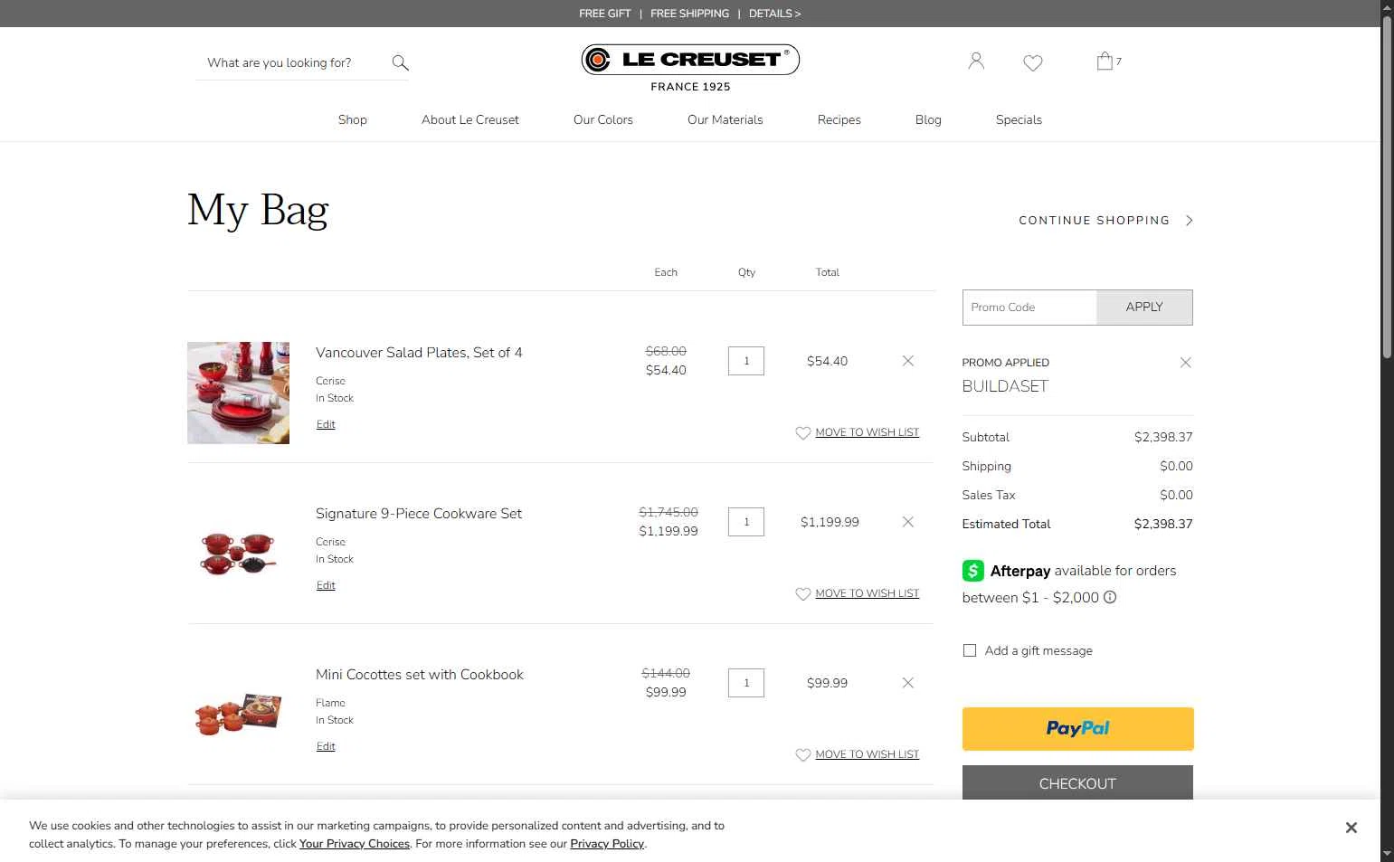 Verification screenshot for 20% Off Building a Set Full Price Items at Le Creuset - 12d ago