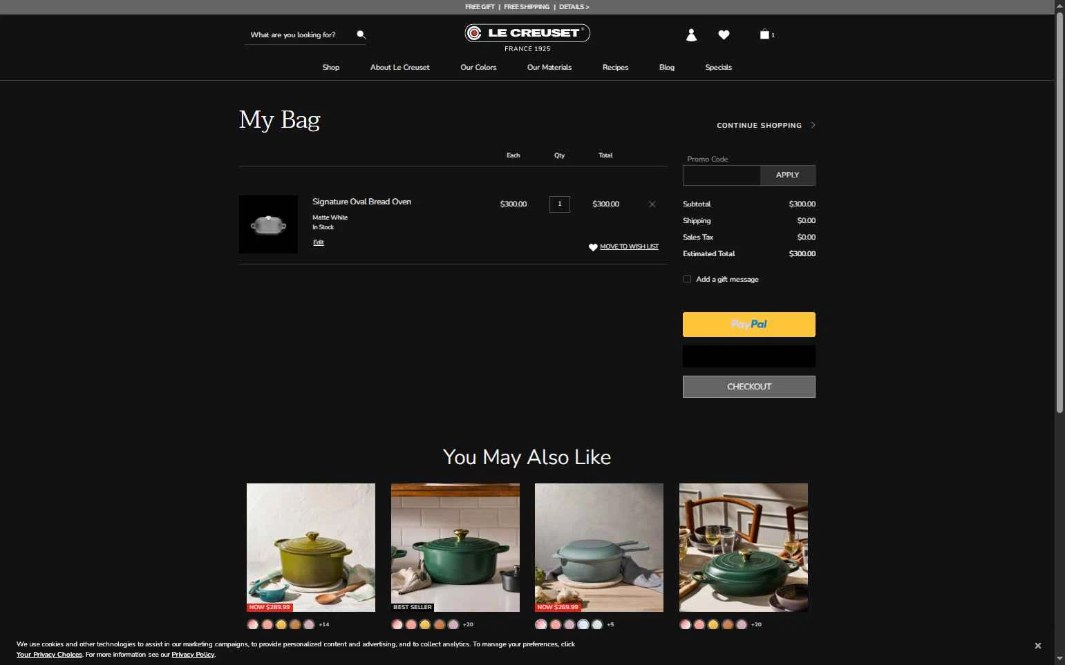 Verification screenshot for Free Shipping On Select Items at Le Creuset - 3mo ago