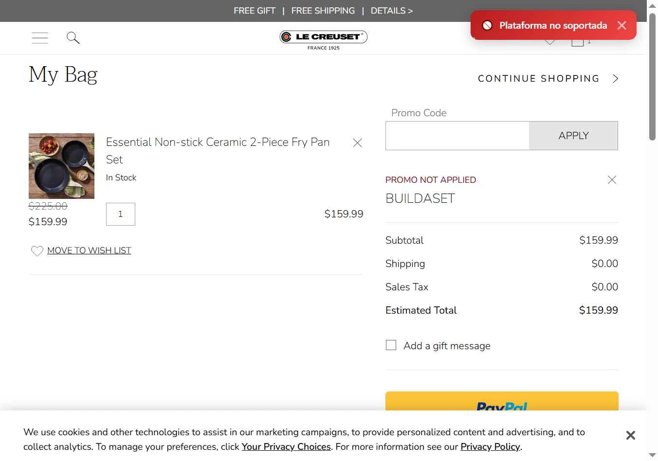 Verification screenshot for 20% Off Building a Set Full Price Items at Le Creuset - 24d ago