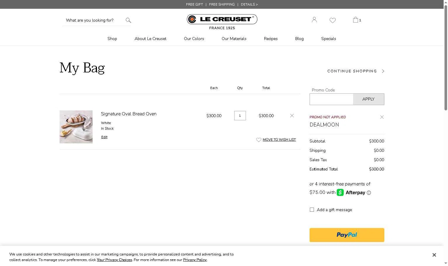 Verification screenshot for 20% Off Winter Savings Event at Le Creuset - 9d ago