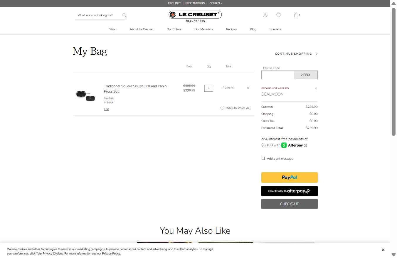 Verification screenshot for 20% Off Winter Savings Event at Le Creuset - 27d ago