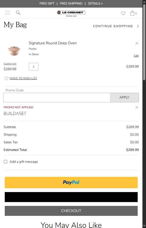 Verification screenshot for 20% Off Building a Set Full Price Items at Le Creuset - 41d ago