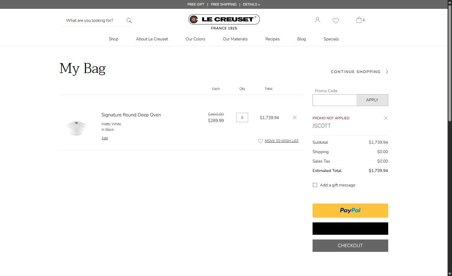 Verification screenshot for 20% Off Select Items at Le Creuset - 12d ago