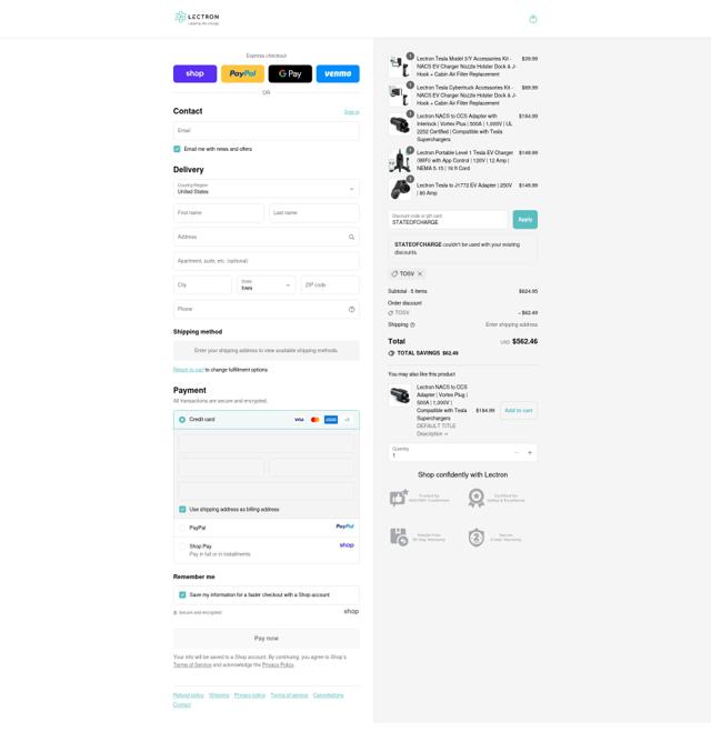 Lectron checkout page showing Lectron discount code box | Screenshot taken by SimplyCodes community member on Sep 10, 2025