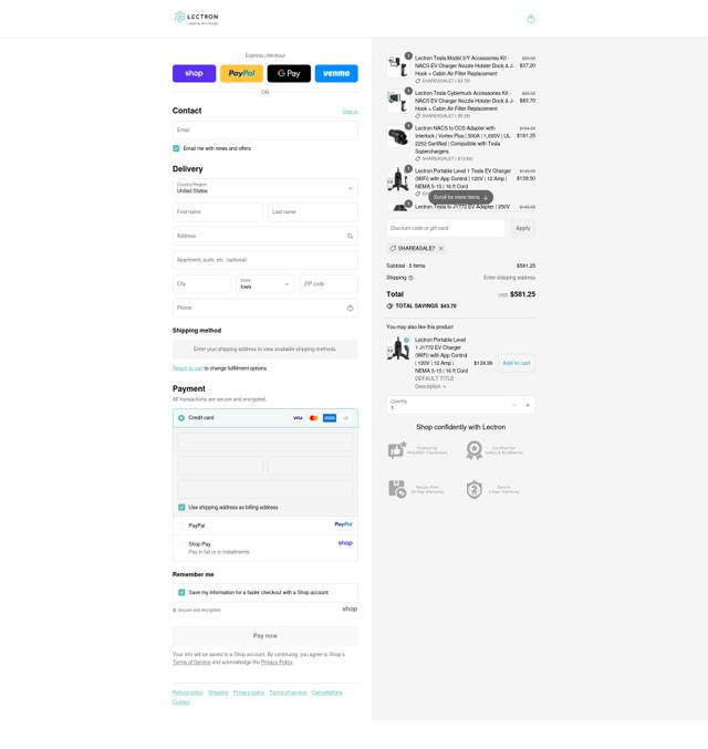 Lectron checkout page showing Lectron discount code box | Screenshot taken by SimplyCodes community member on Sep 15, 2025