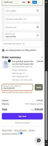 shareholder50 coupon verification screenshot