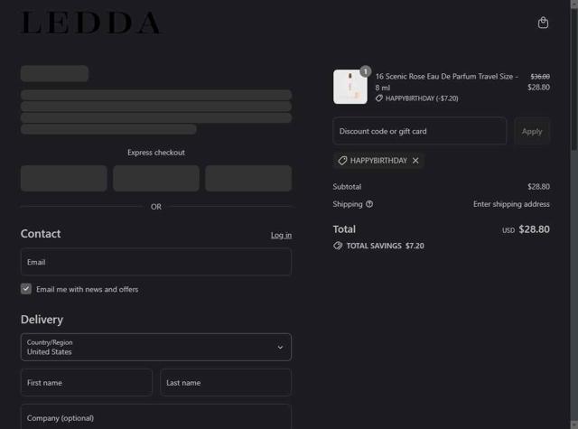 LEDDA checkout page showing LEDDA discount code box | Screenshot taken by SimplyCodes community member on Sep 6, 2025