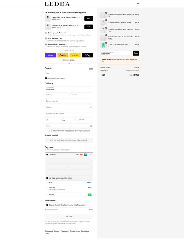 LEDDA checkout page showing LEDDA discount code box | Screenshot taken by SimplyCodes community member on Sep 12, 2025