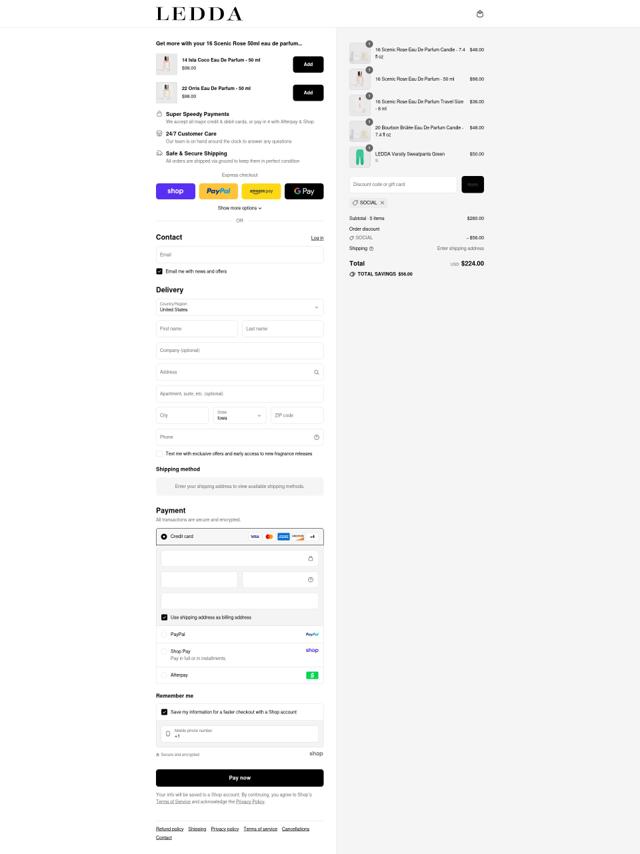 LEDDA checkout page showing LEDDA discount code box | Screenshot taken by SimplyCodes community member on Sep 8, 2025