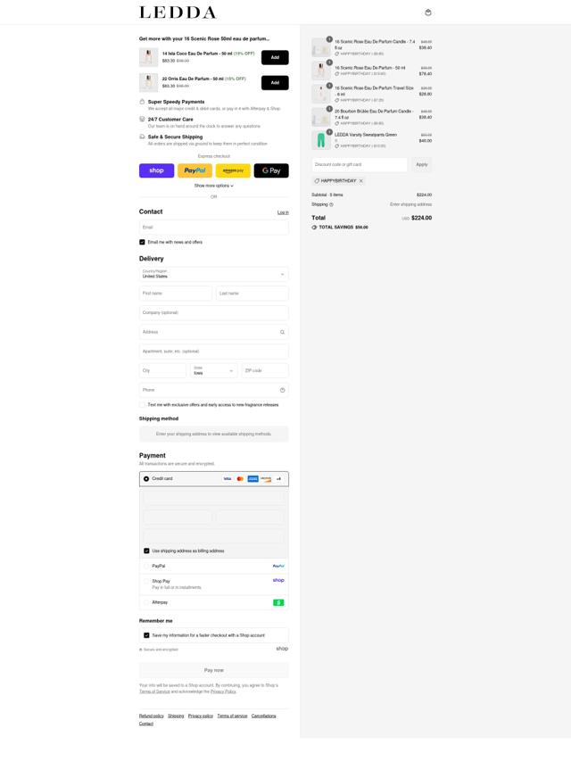 LEDDA checkout page showing LEDDA discount code box | Screenshot taken by SimplyCodes community member on Sep 8, 2025