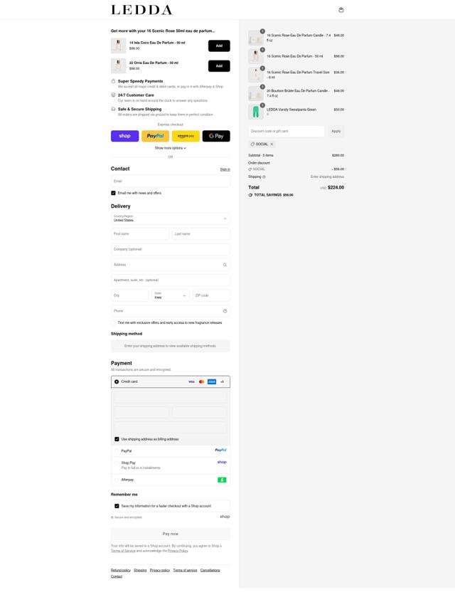 LEDDA checkout page showing LEDDA discount code box | Screenshot taken by SimplyCodes community member on Sep 12, 2025