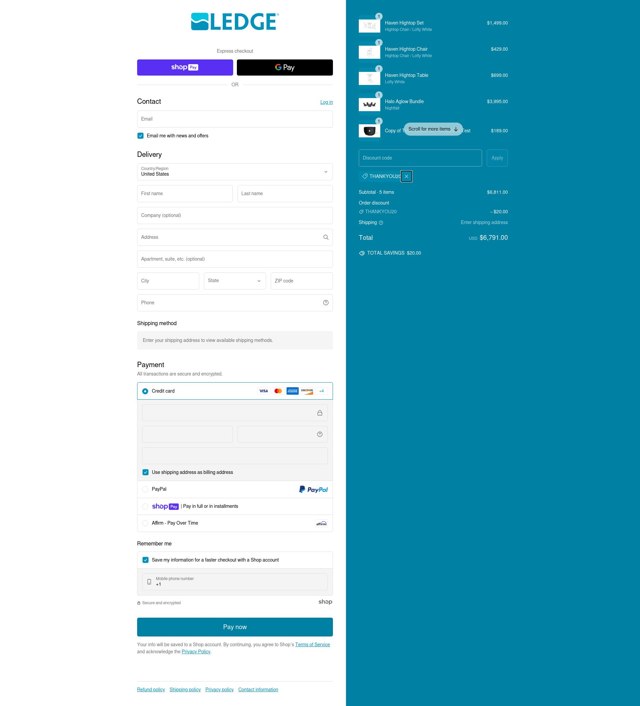 Ledge Lounger checkout page showing Ledge Lounger discount code box | Screenshot taken by SimplyCodes community member on Feb 11, 2025
