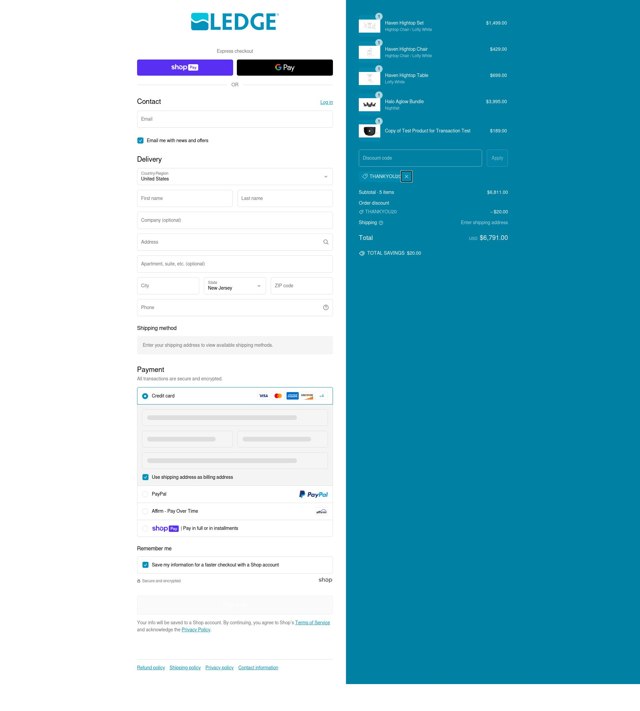Ledge Lounger checkout page showing Ledge Lounger discount code box | Screenshot taken by SimplyCodes community member on Feb 7, 2025
