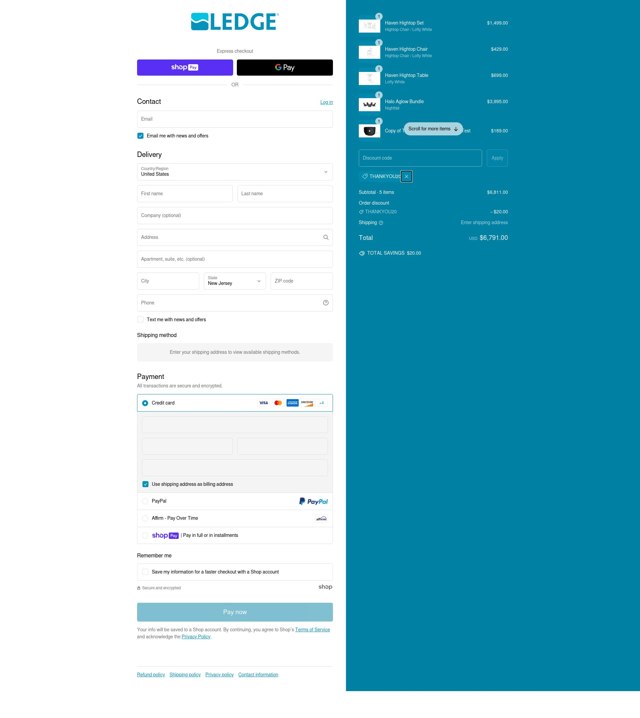 Ledge Lounger checkout page showing Ledge Lounger discount code box | Screenshot taken by SimplyCodes community member on Feb 20, 2025