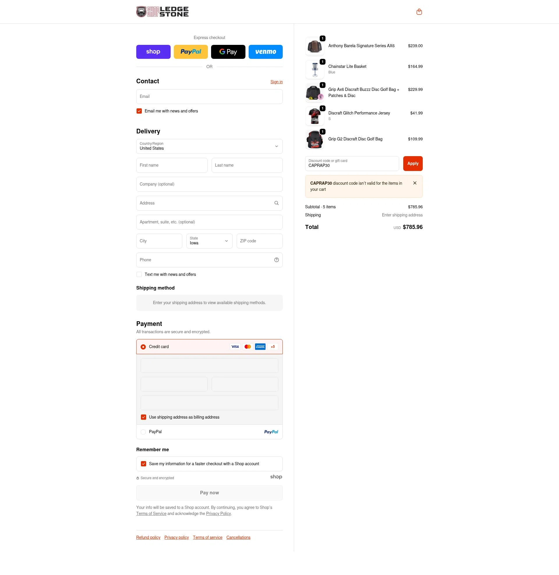 Ledgestone checkout page showing Ledgestone discount code box | Screenshot taken by SimplyCodes community member on Nov 30, 2025