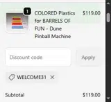 WELCOME31 coupon verification screenshot