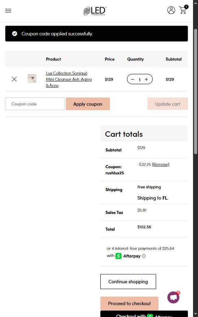 LED Technologies checkout page showing LED Technologies promo code box | Screenshot taken by SimplyCodes community member on Sep 4, 2025