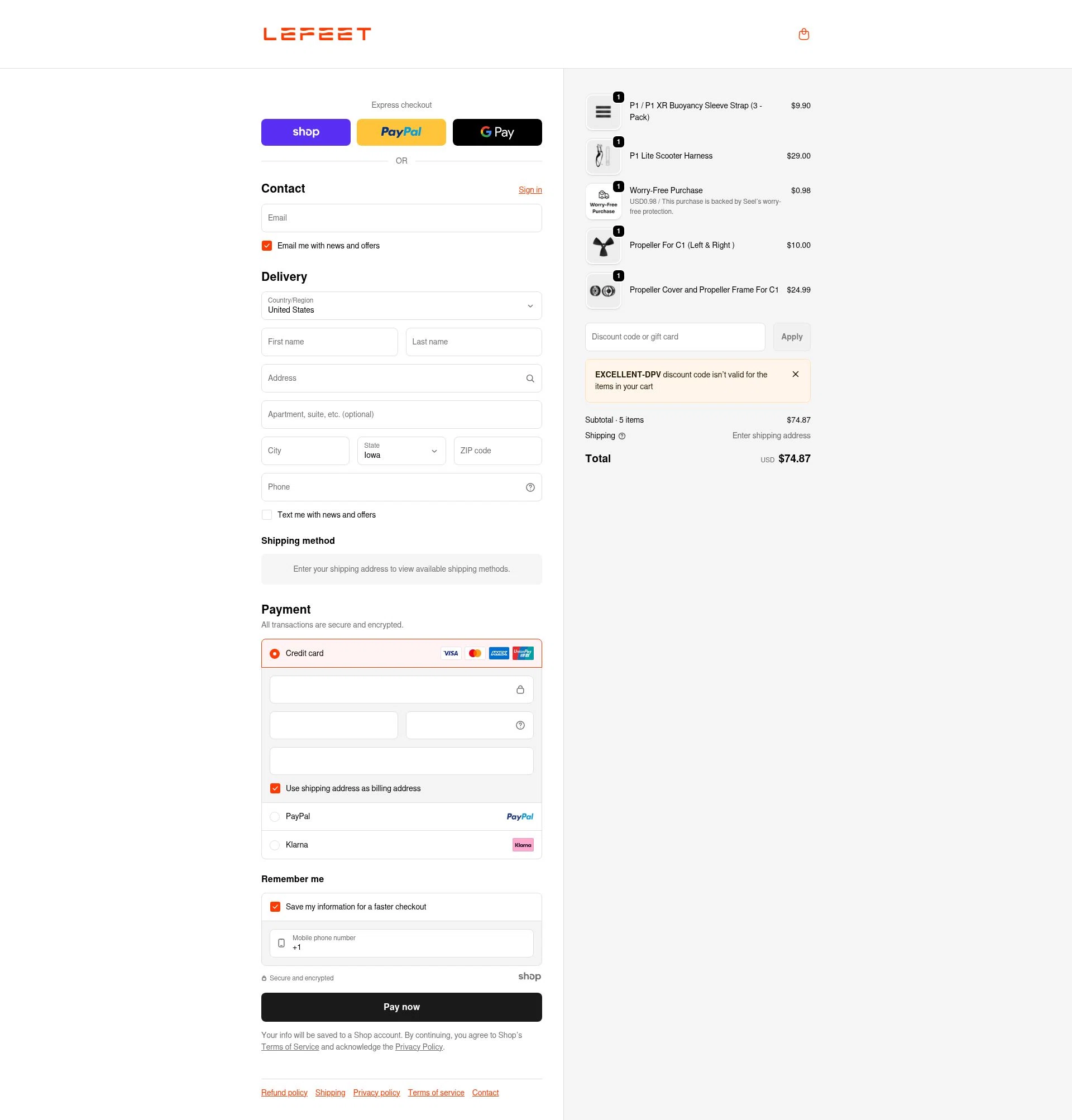 Lefeet checkout page showing Lefeet coupon code box | Screenshot taken by SimplyCodes community member on Dec 27, 2025
