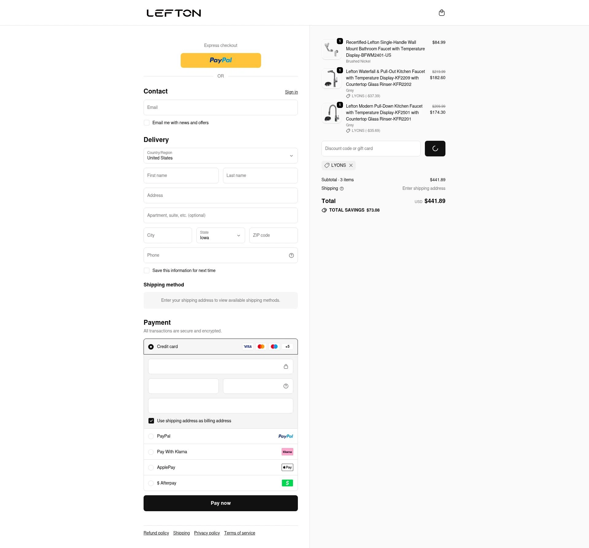 Lefton checkout page showing Lefton discount code box | Screenshot taken by SimplyCodes community member on Jan 7, 2026