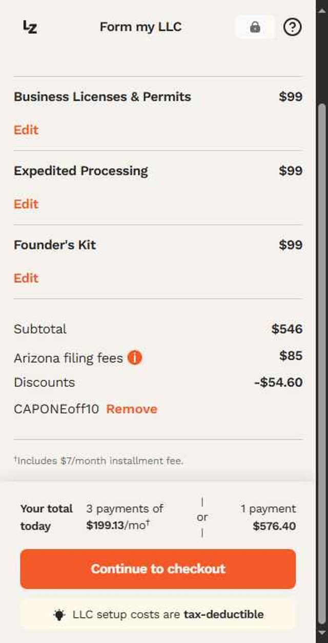 LegalZoom checkout page showing LegalZoom promo code box | Screenshot taken by SimplyCodes community member on Aug 7, 2025