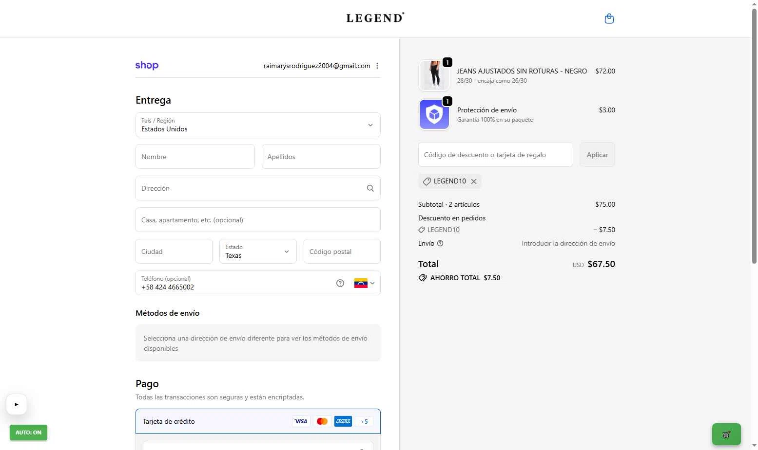 Legend London checkout page showing Legend London discount code box | Screenshot taken by SimplyCodes community member on Feb 9, 2026