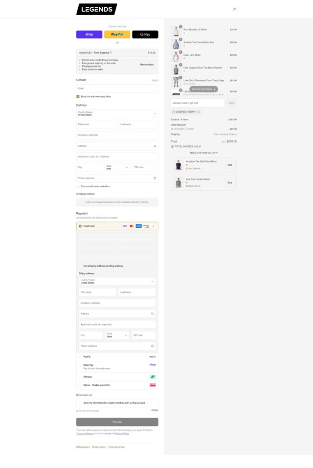 Legends checkout page showing Legends discount code box | Screenshot taken by SimplyCodes community member on Aug 29, 2025