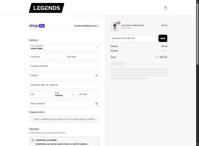 Legends checkout page showing Legends discount code box | Screenshot taken by SimplyCodes community member on Aug 25, 2025