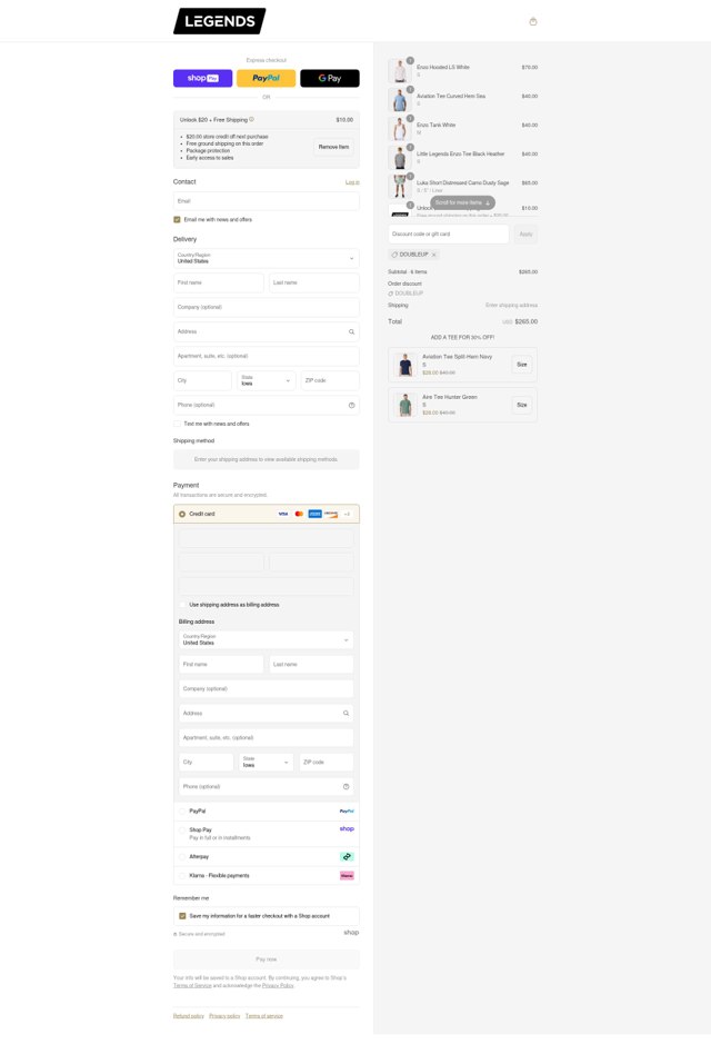Legends checkout page showing Legends discount code box | Screenshot taken by SimplyCodes community member on Aug 28, 2025