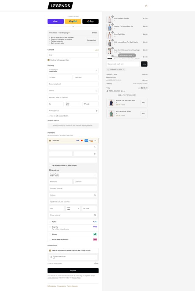 Legends checkout page showing Legends discount code box | Screenshot taken by SimplyCodes community member on Sep 6, 2025