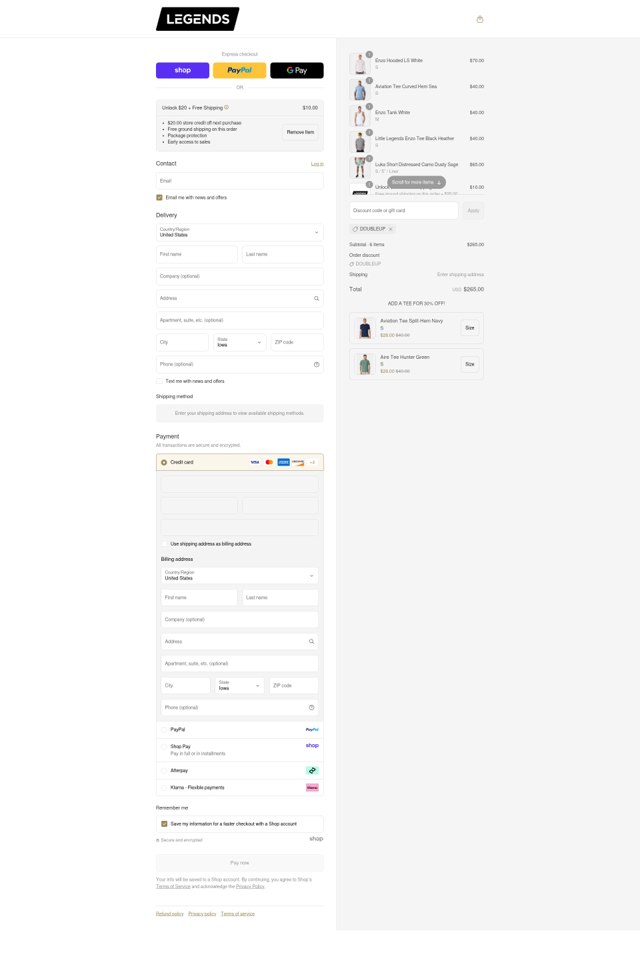 Legends checkout page showing Legends discount code box | Screenshot taken by SimplyCodes community member on Sep 1, 2025