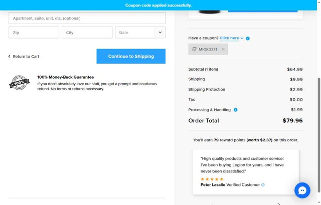 Legion Athletics checkout page showing Legion Athletics promo code box | Screenshot taken by SimplyCodes community member on Sep 3, 2025