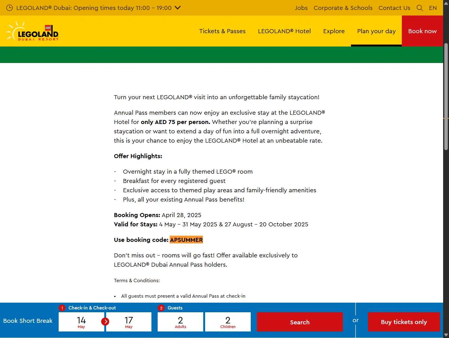 LEGOLAND California checkout page showing LEGOLAND California promo code box | Screenshot taken by SimplyCodes community member on May 14, 2025
