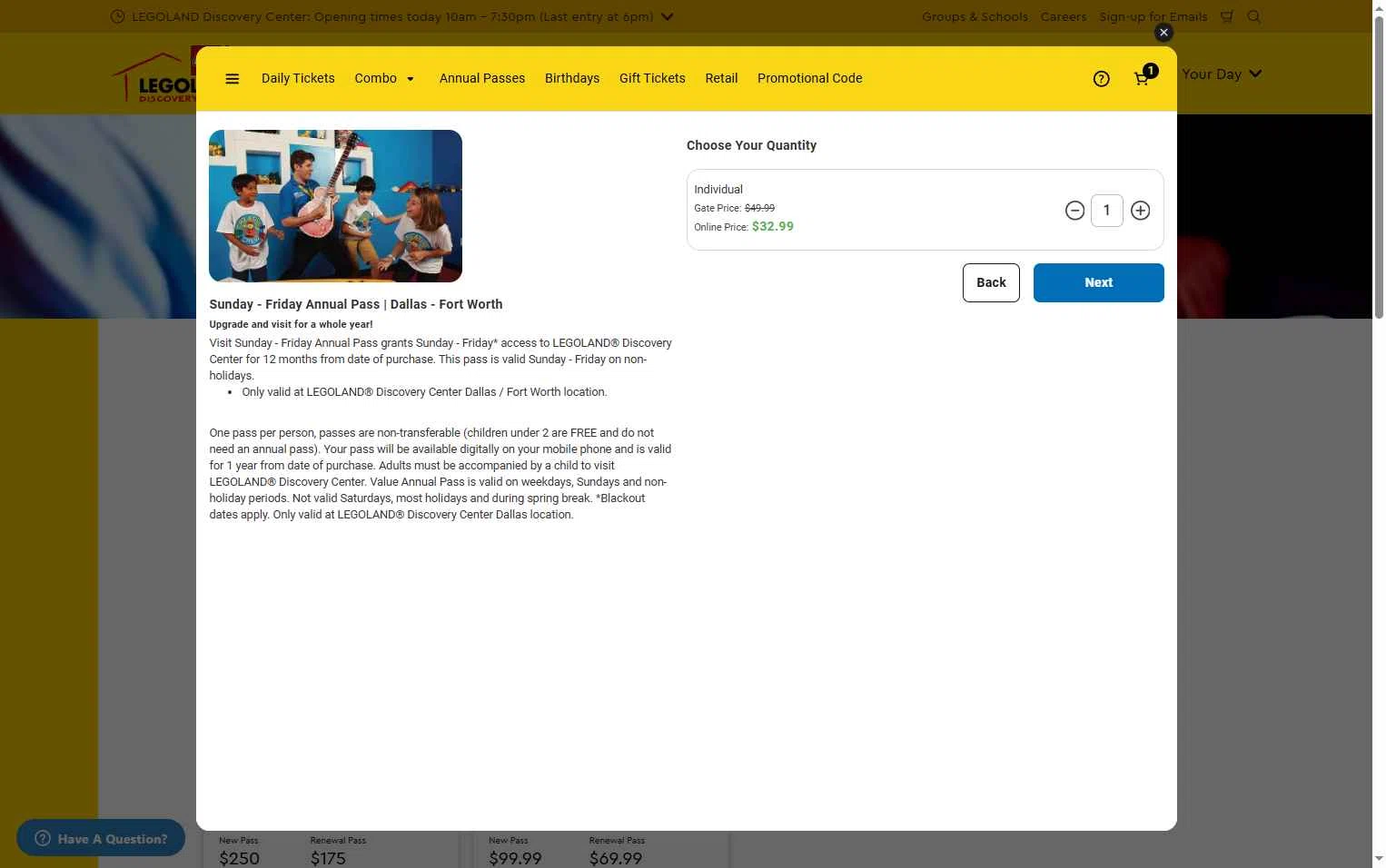 LEGOLAND Discovery Centre Dallas checkout page showing LEGOLAND Discovery Centre Dallas promo code box | Screenshot taken by SimplyCodes community member on Dec 27, 2025