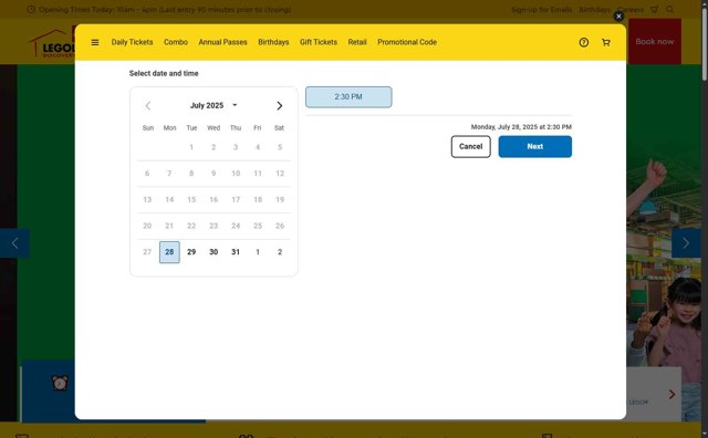 Legoland Discovery Centers checkout page showing Legoland Discovery Centers promo code box | Screenshot taken by SimplyCodes community member on Jul 28, 2025