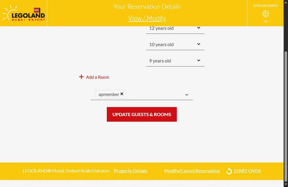 LEGOLAND Florida checkout page showing LEGOLAND Florida promo code box | Screenshot taken by SimplyCodes community member on May 6, 2025