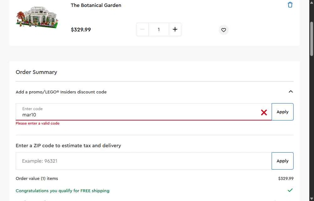 Verification screenshot for 10% Off Select Items at LEGO Shop US — 11mo ago