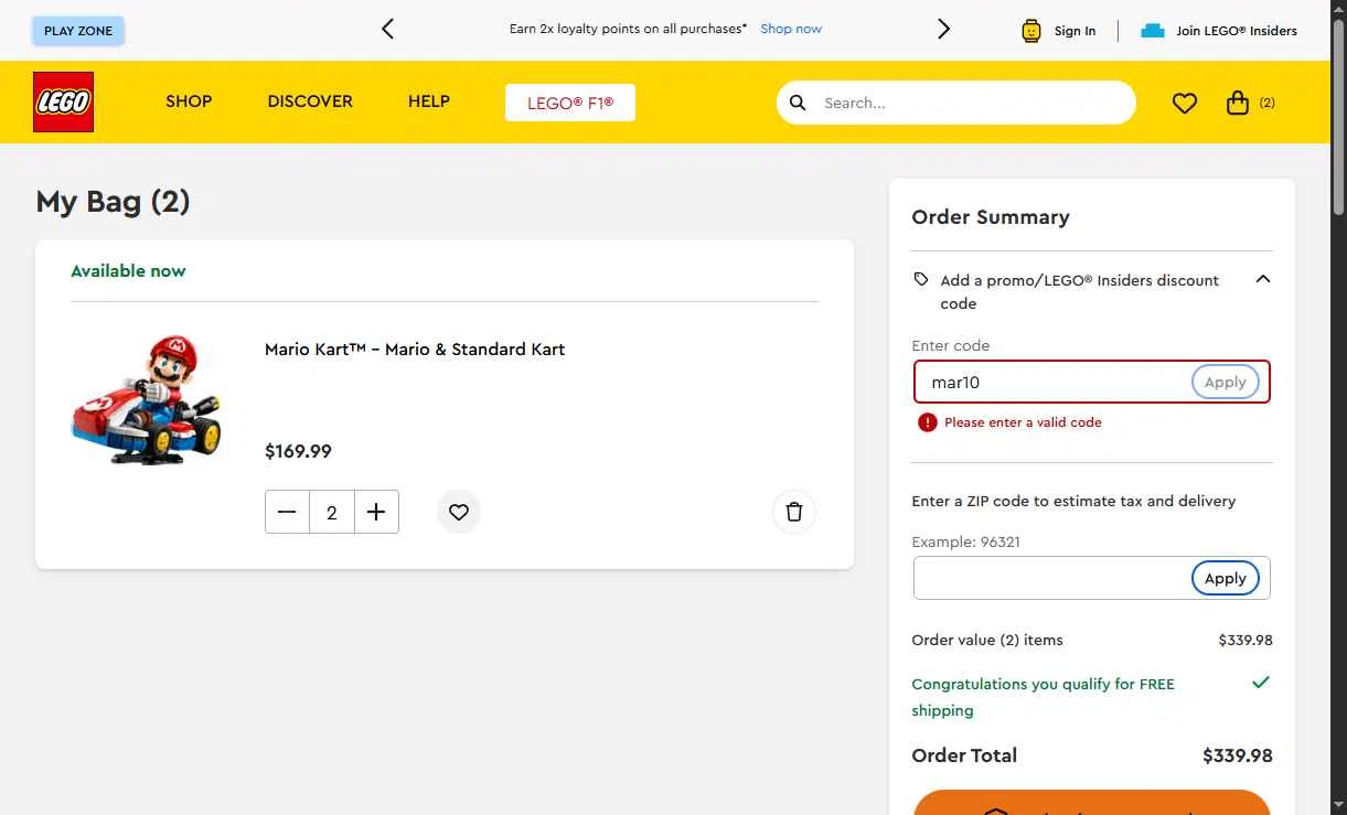 Verification screenshot for 10% Off Select Items at LEGO Shop US — 7mo ago