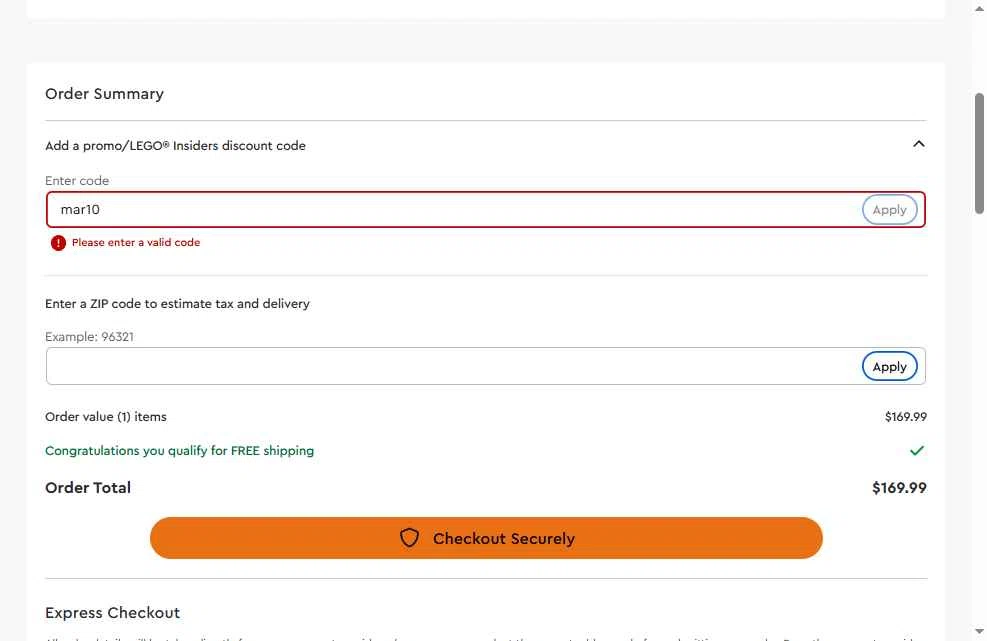 Verification screenshot for 10% Off Select Items at LEGO Shop US — 11mo ago