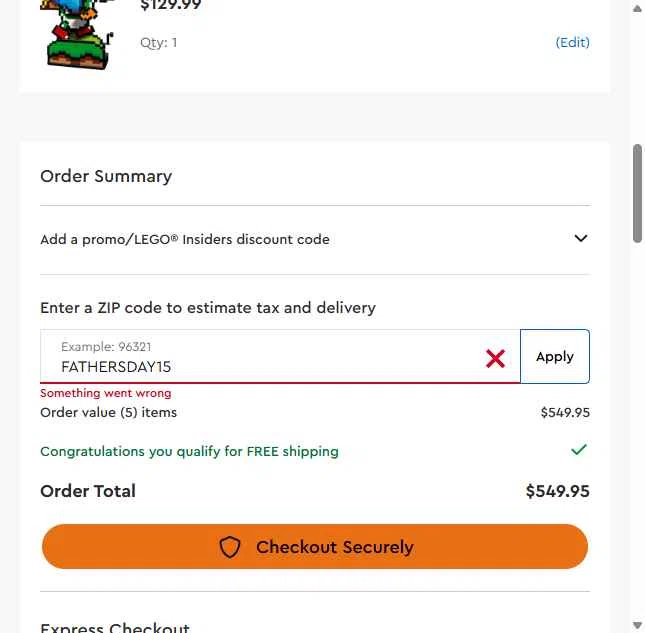 Verification screenshot for 10% Off Select Items at LEGO Shop US — 11mo ago