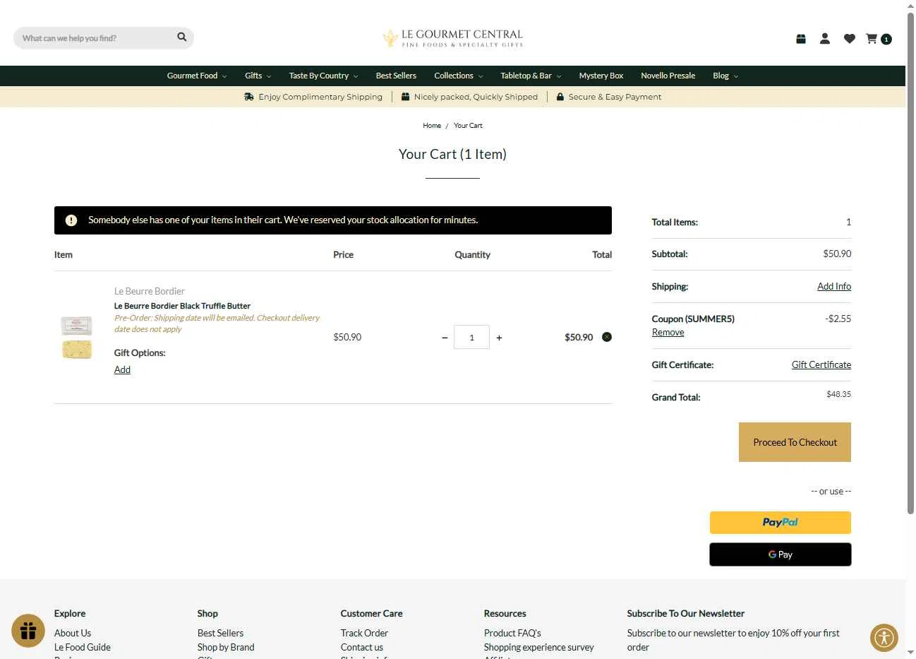 Le Gourmet Central checkout page showing Le Gourmet Central coupon code box | Screenshot taken by SimplyCodes community member on Dec 3, 2025