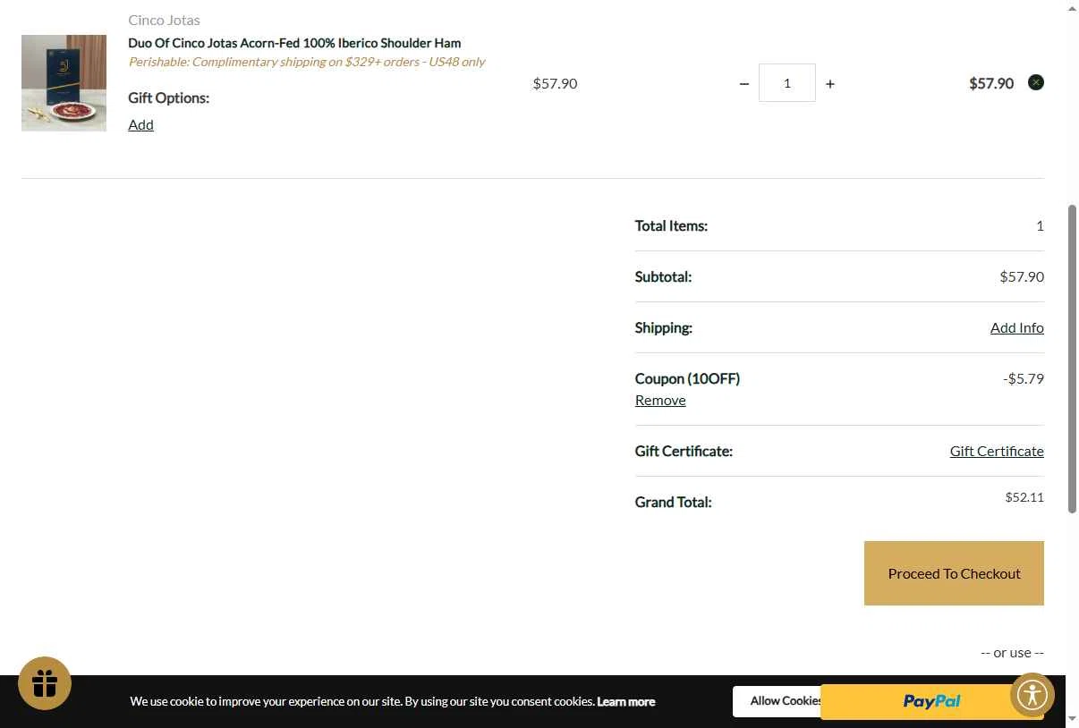 Le Gourmet Central checkout page showing Le Gourmet Central coupon code box | Screenshot taken by SimplyCodes community member on Jan 6, 2026