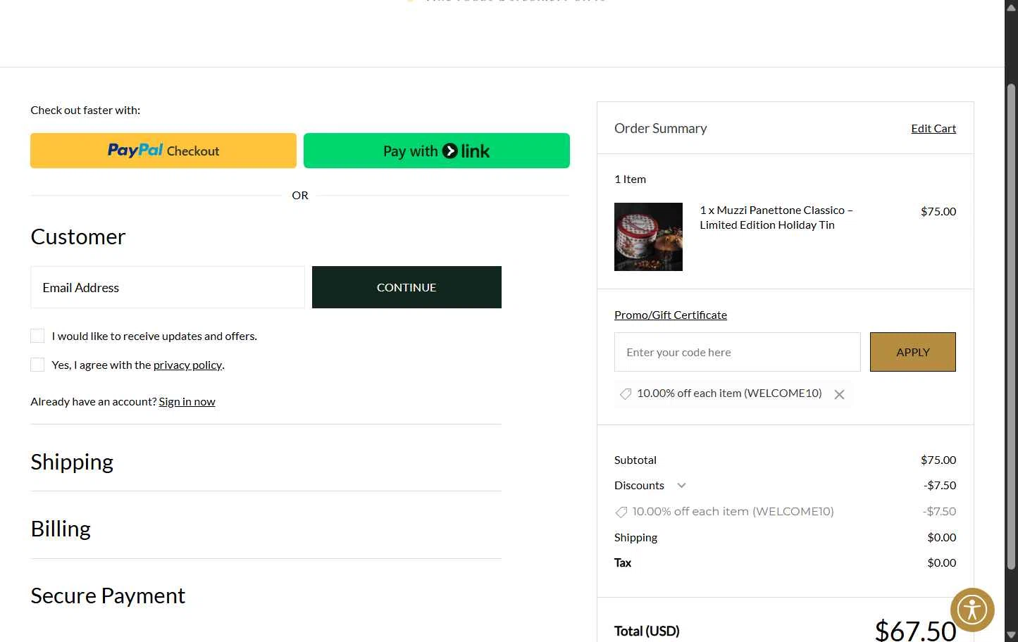 Le Gourmet Central checkout page showing Le Gourmet Central coupon code box | Screenshot taken by SimplyCodes community member on Jan 5, 2026