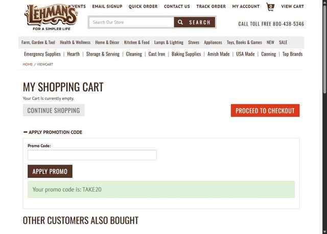 Lehman's checkout page showing Lehman's promo code box | Screenshot taken by SimplyCodes community member on Aug 23, 2025