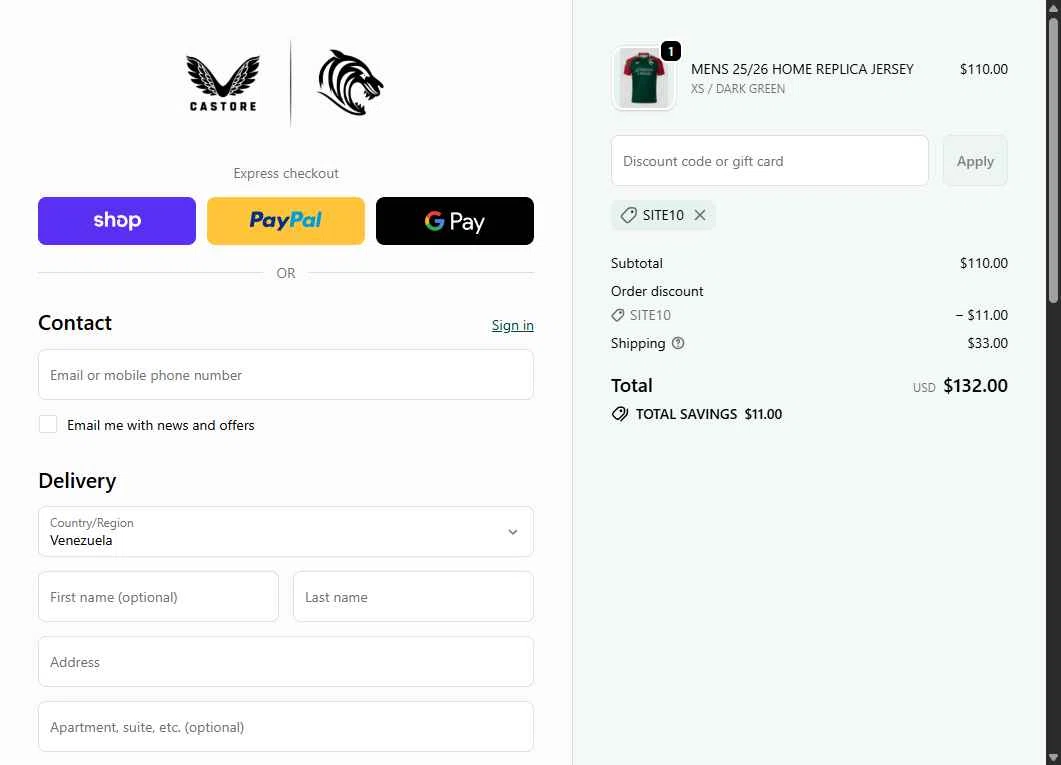 Leicester Tigers checkout page showing Leicester Tigers promo code box | Screenshot taken by SimplyCodes community member on Jan 25, 2026