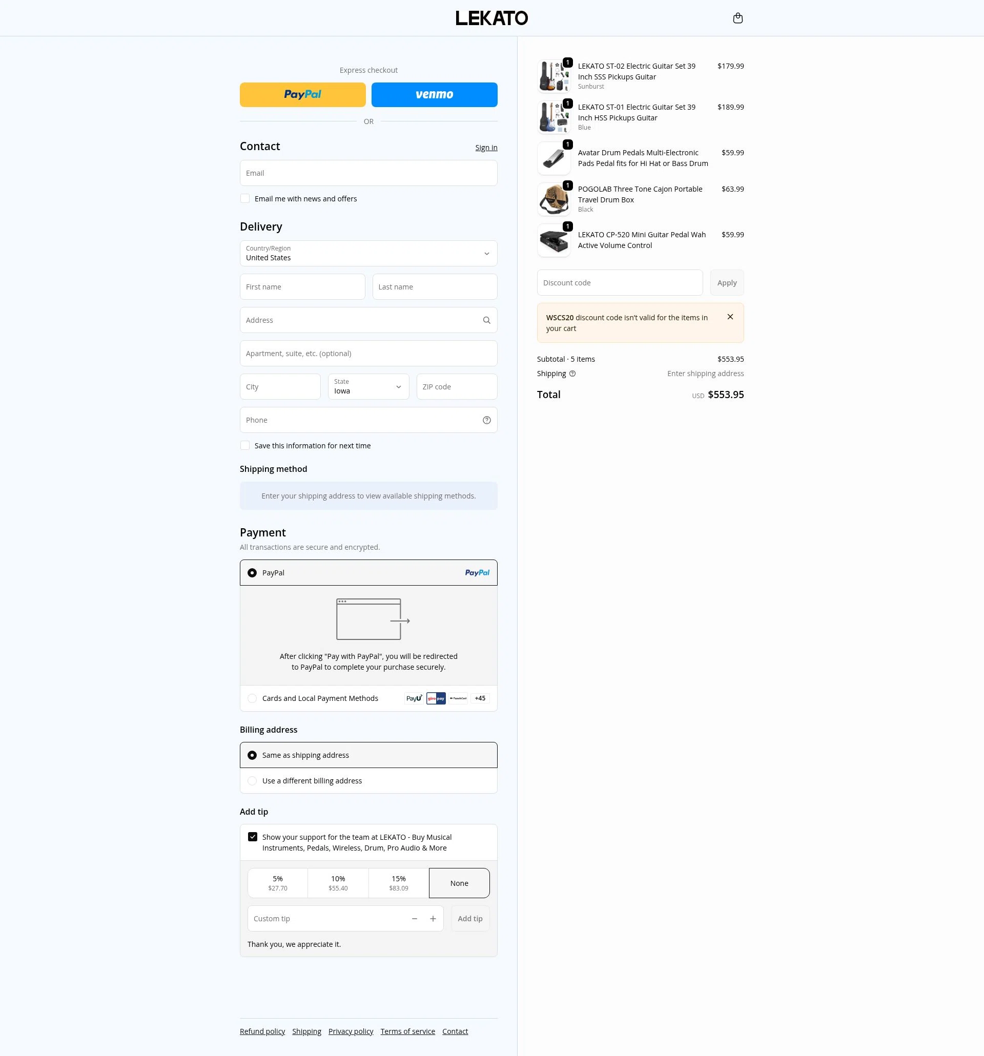 Lekato checkout page showing Lekato promo code box | Screenshot taken by SimplyCodes community member on Jan 7, 2026