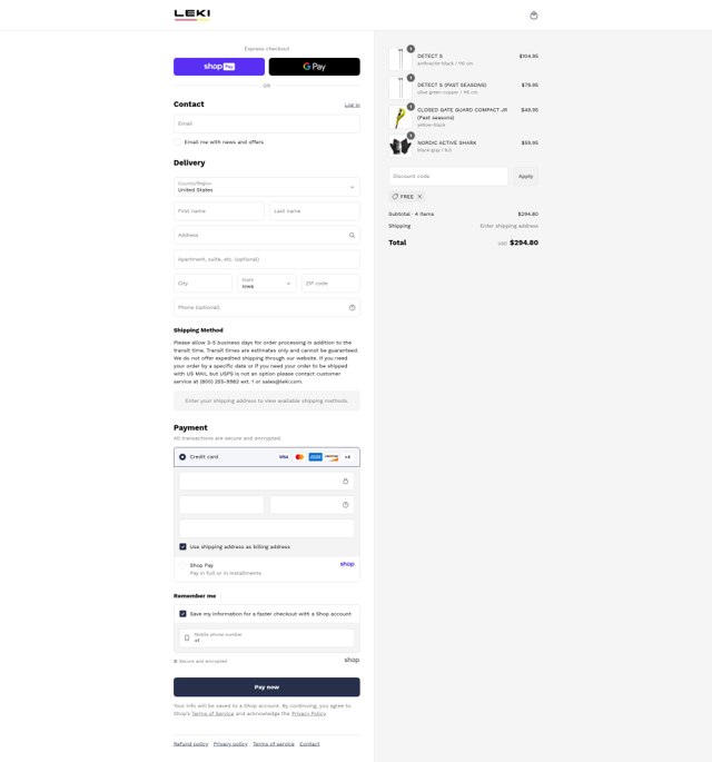 LEKI USA checkout page showing LEKI USA promo code box | Screenshot taken by SimplyCodes community member on Aug 24, 2025