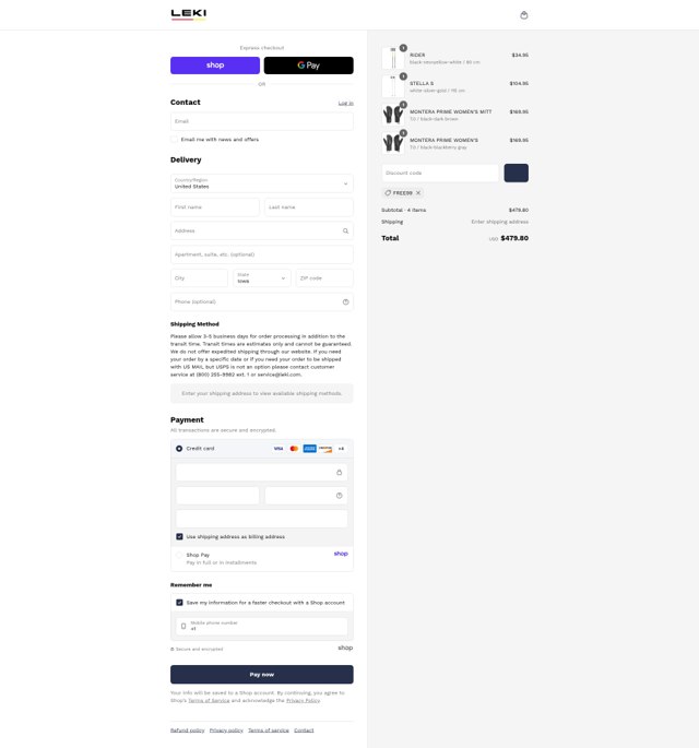 LEKI USA checkout page showing LEKI USA promo code box | Screenshot taken by SimplyCodes community member on Sep 6, 2025