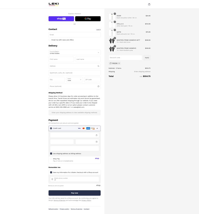 LEKI USA checkout page showing LEKI USA promo code box | Screenshot taken by SimplyCodes community member on Aug 28, 2025